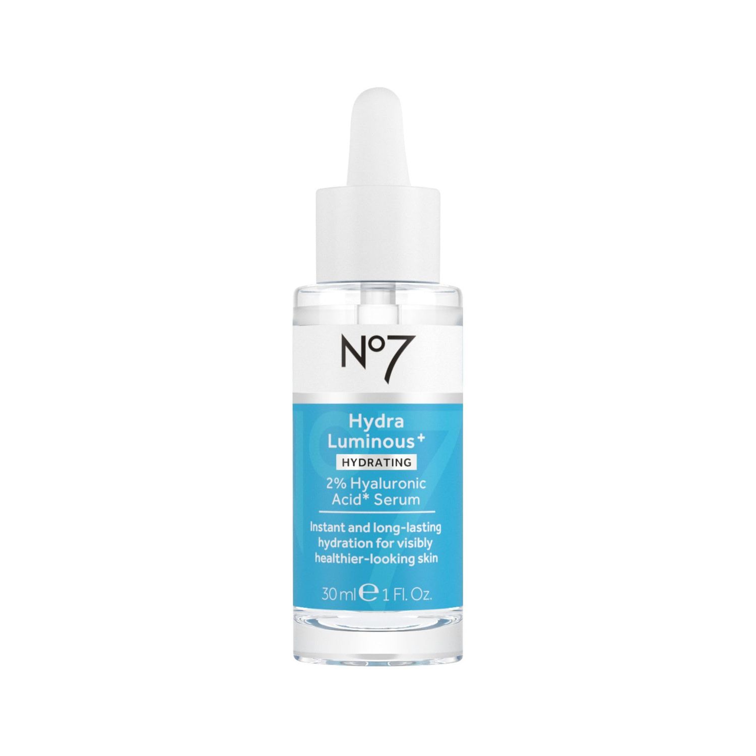 No7 HydraLuminous+ 2% Hyaluronic Acid Serum - Hydrating Facial Serum with 5% Vitamin B3 Niacinamide to Support Skin Barrier Repair - For Visibly Radiant &amp; Healthier-Looking Skin (1 Fl Oz)