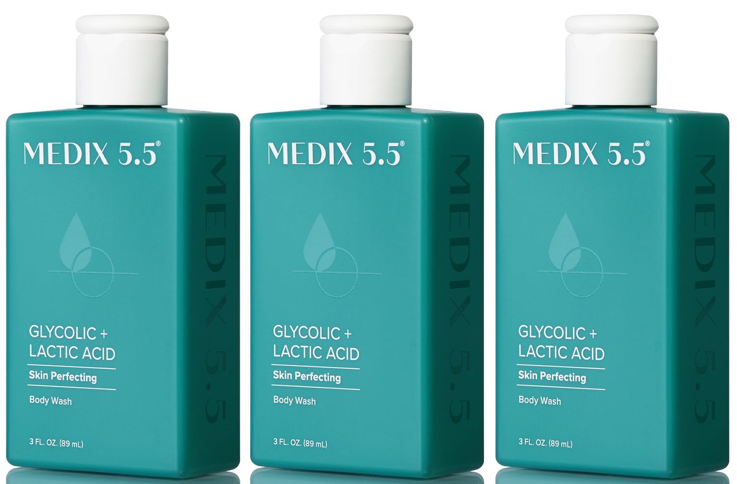 MEDIX Glycolic Acid Body Wash Exfoliating Body Cleanser KP Bump Eraser | AHA + Lactic Acid Anti Aging Exfoliant Wash | Keratosis Pilaris &amp; Acne | Foaming Body &amp; Face Wash, 3 Fl Oz Travel Size, 3-Pack