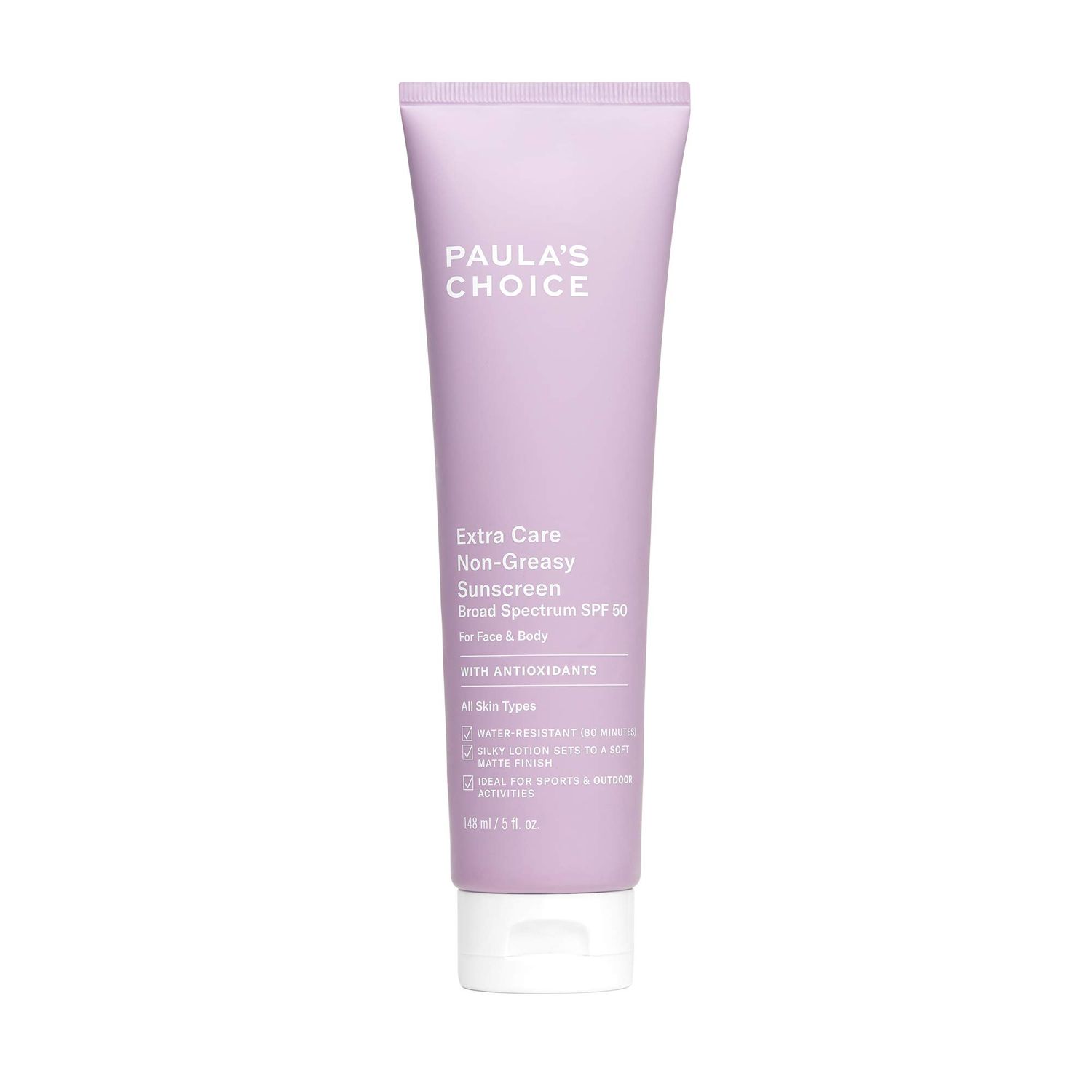 Paula&#39;s Choice Extra Care Non Greasy, Oil Free Face &amp; Body Sunscreen SPF 50, UVA &amp; UVB Protection, Water &amp; Sweat Resistant, 5 Ounce