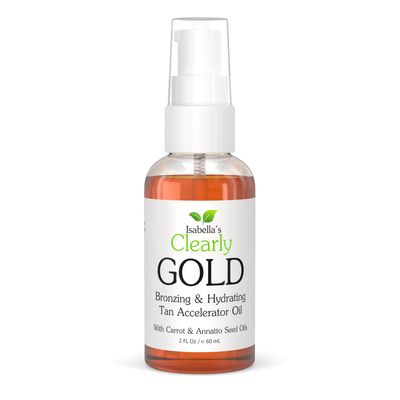 Isabella&#39;s Clearly GOLD, Natural Indoor and Outdoor Tanning Oil with Bronzer | Moisturizing Sun Tan Accelerator for a Healthy Bronze Glow with Carrot Seed Oil | Made in USA