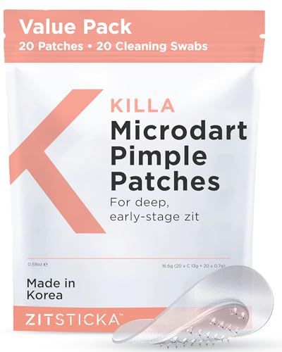 ZitSticka Killa Acne Patches for Face - World&#39;s Most Potent Pimple Patch with Fast-Acting Microdarts - Starts Working within 2 Hours for Deep, Early-Stage Zits - 20 Count