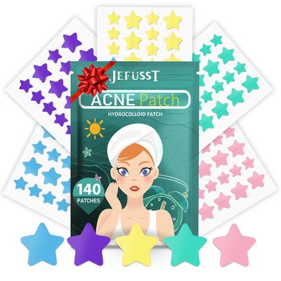 Jefusst Star Acne Pimple Patch 140 Counts, Hydrocolloid Acne Patches for Face, Purple, Blue, Green, Pink and Yellow