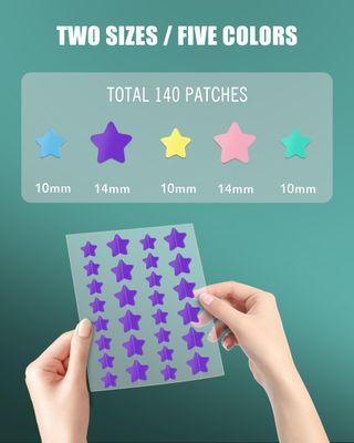 Jefusst Star Acne Pimple Patch 140 Counts, Hydrocolloid Acne Patches for Face, Purple, Blue, Green, Pink and Yellow
