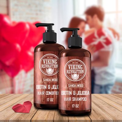 Viking Revolution Sandalwood Shampoo and Conditioner Set with Biotin and Jojoba Oil - Natural Hair Shampoo and Hair Conditioner for Men with Vitamin B5 (17 Oz)