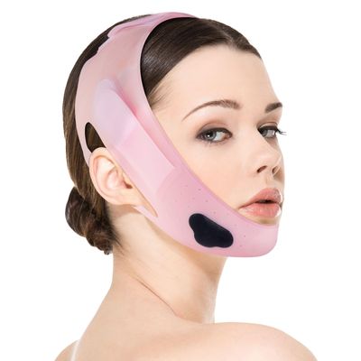 Upgrated V-silicone Face Lift Tape Face Strap,Soft Silicone Chin Strap for Women 23-27 Inches,Chin Strap For Sleeping (Pink)