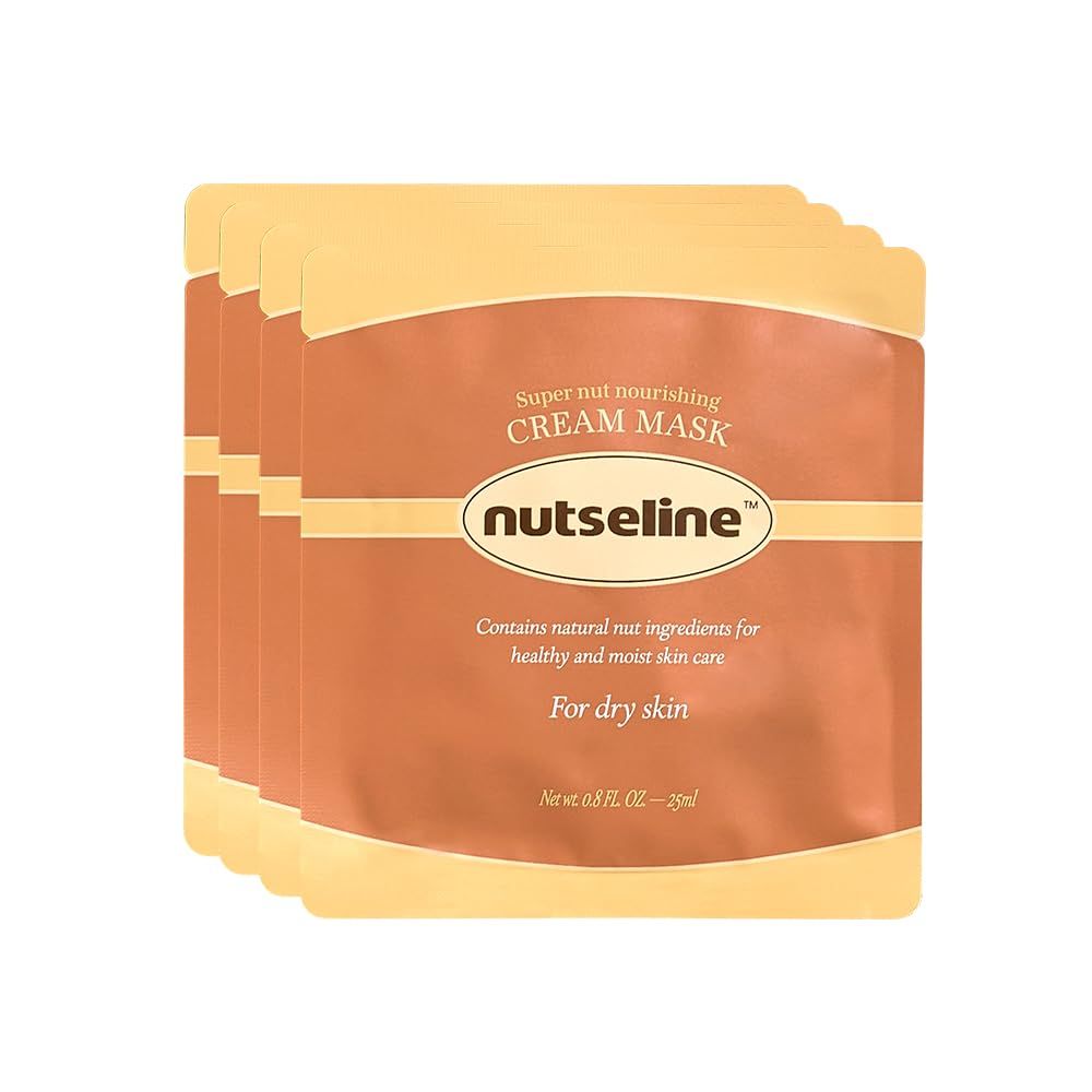 nutseline Super Nut Nourishing Cream Mask, Intensive Moisturizing Skincare Sheet Mask for Dry Skin, Vitalize Skin, Vegan Sheet Mask, (25ml / 0.8 fl oz.), pack of 4