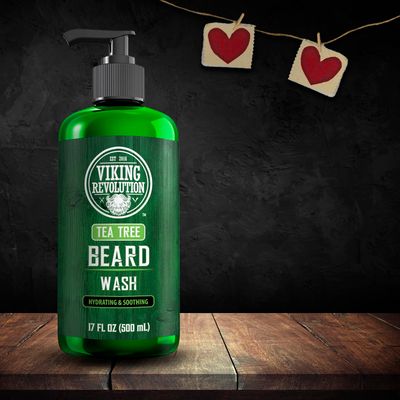 Viking Revolution Tea Tree Beard Wash for Men with Argan Oil and Ginseng Root Extract - Beard Softener and Strengthener Beard Shampoo with Olive Oil Beard Care to avoid Beard Dandruff and Itch (17oz)
