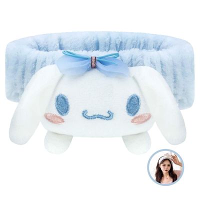 Pauluios Kawaii Spa Headband for Washing Face, Cute Women&#39;s Soft Headband, Coral Fleece Fluffy Women&#39;s Girls Hairband for Makeup, Skin Care, Shower Wash, Party (Blue-Cinn)