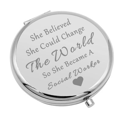 Social Worker Gifts for Women Portable Makeup Mirror Social Work Appreciation Gift Volunteer Gifts Thank You Social Worker Gift Folding Makeup Mirror Birthday Graduation Gift (Silver)