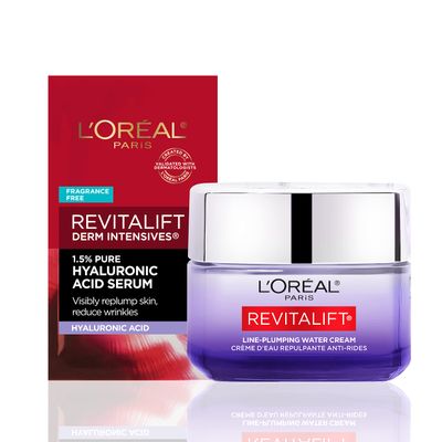 L&#39;Oreal Paris Revitalift Moisturizer, Hyaluronic Acid Water Cream with Ceramides, Deeply Hydrating, Fragrance Free 1.7 oz + Serum Sample