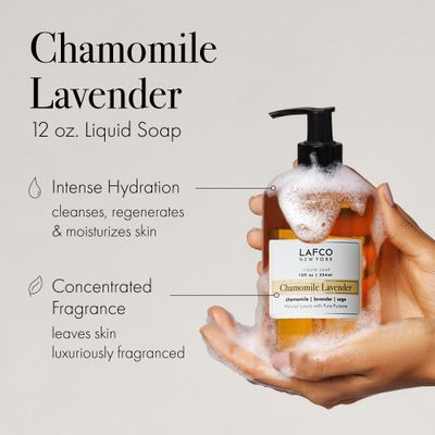 LAFCO New York Liquid Soap, Chamomile Lavender - 12 oz, Pack of 2 - Regenerates, Protects &amp; Moisturizes - All Skin Types - Hypoallergenic, Synthetic Free &amp; Cruelty Free - Made in Italy