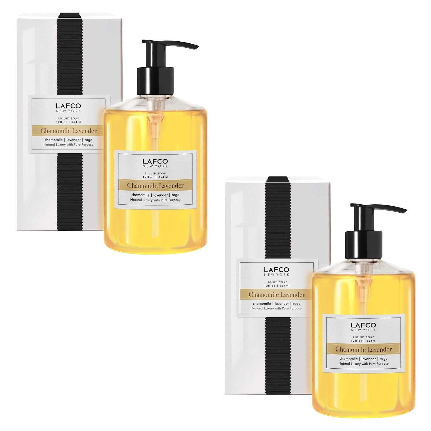 LAFCO New York Liquid Soap, Chamomile Lavender - 12 oz, Pack of 2 - Regenerates, Protects &amp; Moisturizes - All Skin Types - Hypoallergenic, Synthetic Free &amp; Cruelty Free - Made in Italy