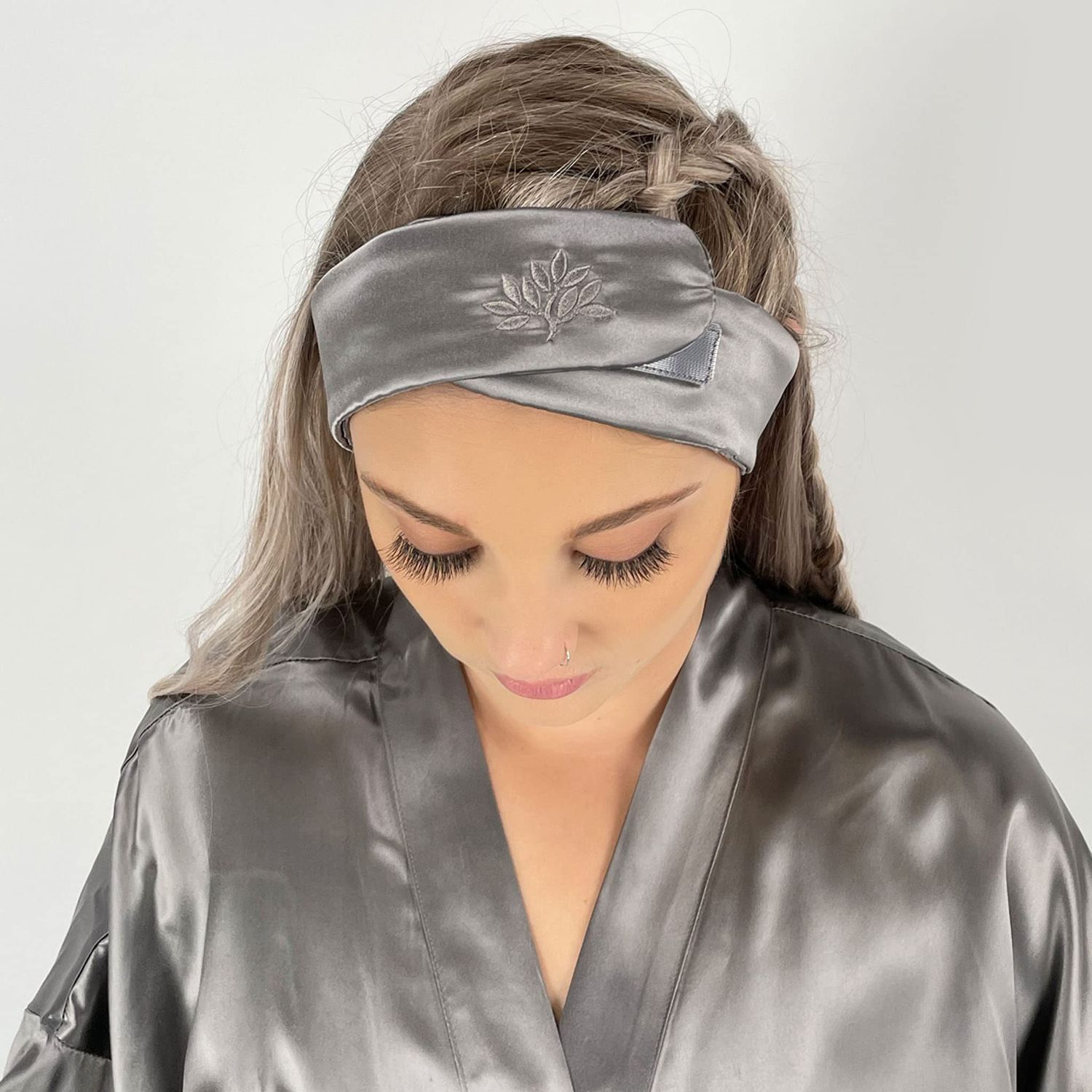 Mulberry Park Silks Glam Band - Spa Headband for Face Washing, Makeup Routine, Skin Care Treatments - 100% Grade 6A, 22 Momme Silk - Gunmetal Grey