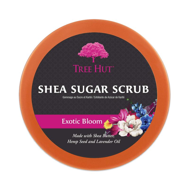 Tree Hut Exotic Bloom Shea Sugar Scrub | Exfoliating Body Scrub Removes Dead, Dry Skin for a Soft &amp; Hydrated Feel | Nourishing Essential Body Care | 18 fl oz.