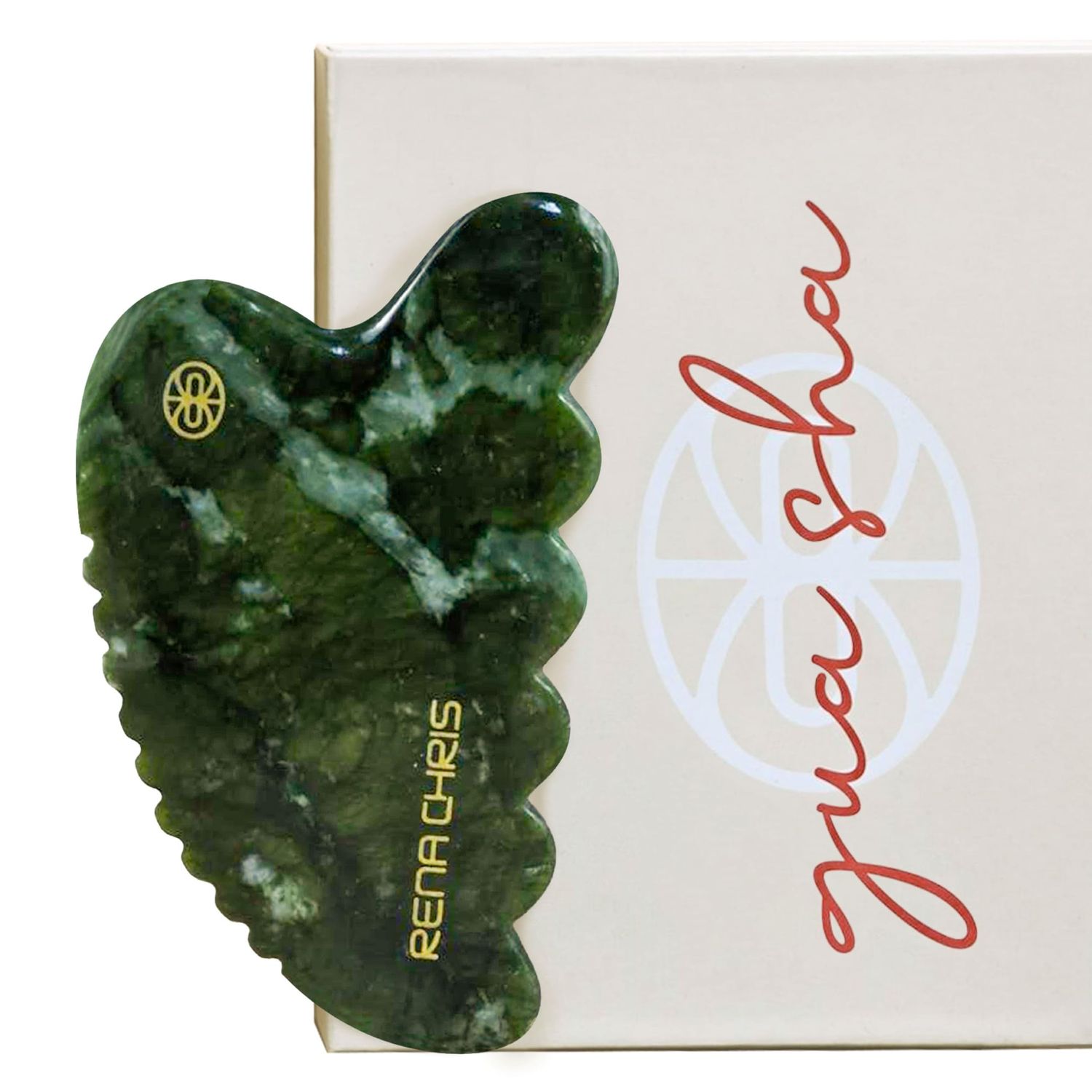 Rena Chris Body Gua Sha Tools, Natural Xiuyan Jade GuaSha Tool, Manual Massage Sticks for Jawline Sculpting and Puffiness Reducing, Whole Body Skin Care Massager (Green)