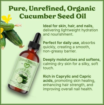 Natural Born Oils Cucumber Seed Oil, 16oz, Organic, Cold-Pressed, Nutrient-Rich, Deep Skin Care, Hair Revitalization
