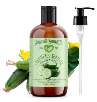 Natural Born Oils Cucumber Seed Oil, 16oz, Organic, Cold-Pressed, Nutrient-Rich, Deep Skin Care, Hair Revitalization