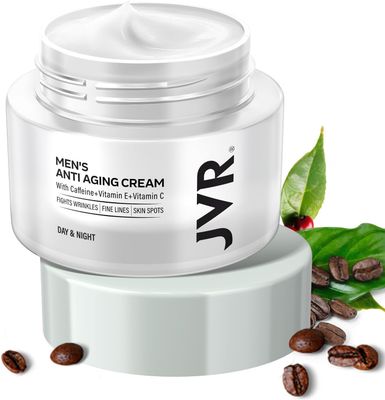 JVR Mens Face Moisturizer, Anti Aging Moisturizing Cream, Lightweight Face Moisturizer For Men Anti Wrinkle Mens Face Lotion Day &amp; Night with Caffeine, Niacinamide, Mens Facial Skin Care 1.7 oz