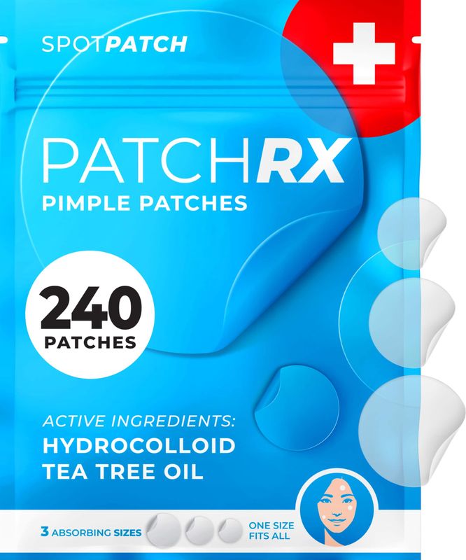 PatchRx Pimple Patches for Face (240 Patches), Hydrocolloid Acne Patches with Tea Tree Oil, Pimple Patch Pimple Stickers - Hydrocolloid Patch Acne Dots - Acne Pimple Patches For Face - Zit Patches