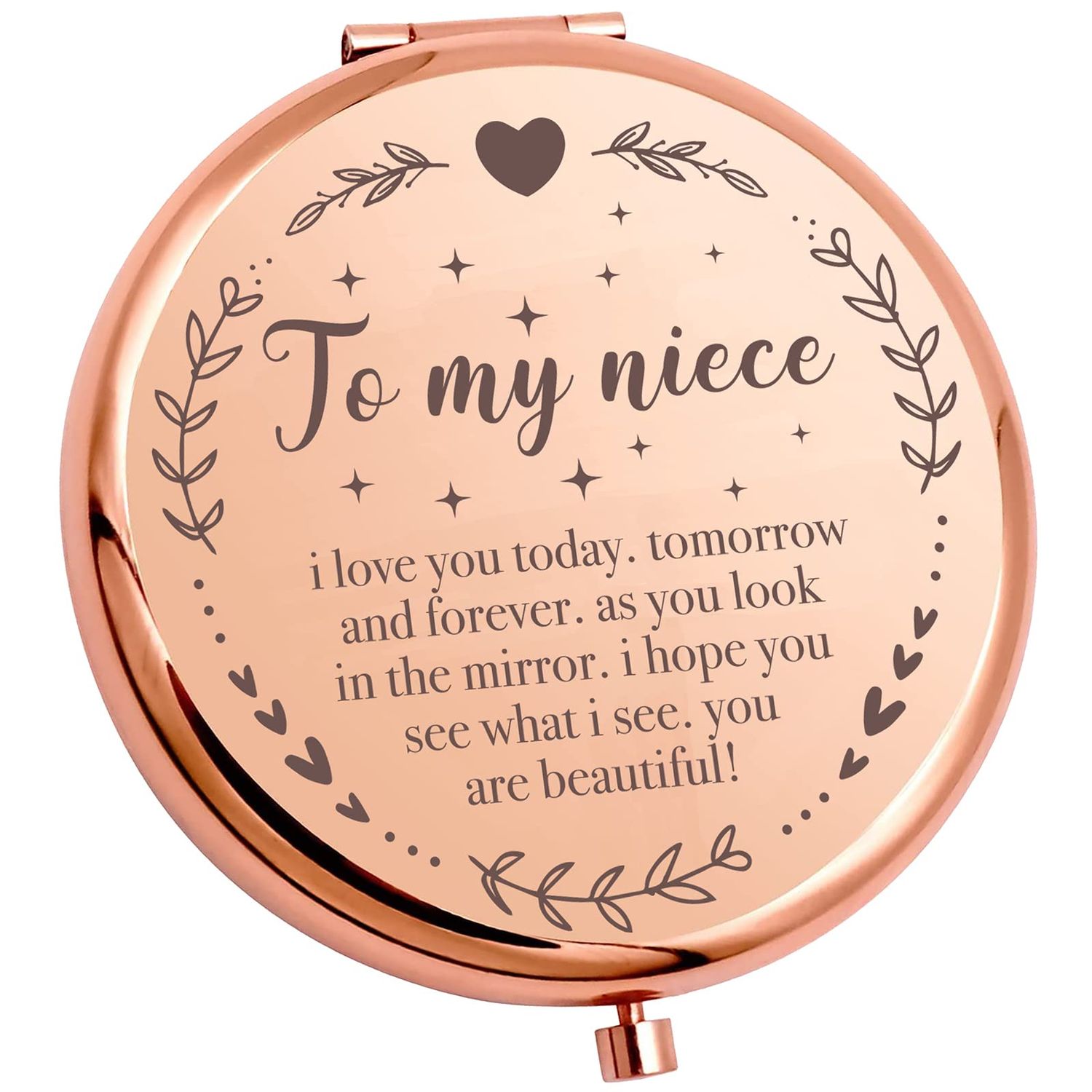 YSUNM Ming Heng Niece Gift Rose Gold Travel Compact Makeup Mirror,Niece Gift from Aunt and Uncle, Graduation Gifts for Her, Niece Birthday Gift Ideas, Niece Christmas from Auntie Uncle