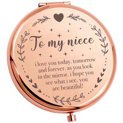 YSUNM Ming Heng Niece Gift Rose Gold Travel Compact Makeup Mirror,Niece Gift from Aunt and Uncle, Graduation Gifts for Her, Niece Birthday Gift Ideas, Niece Christmas from Auntie Uncle
