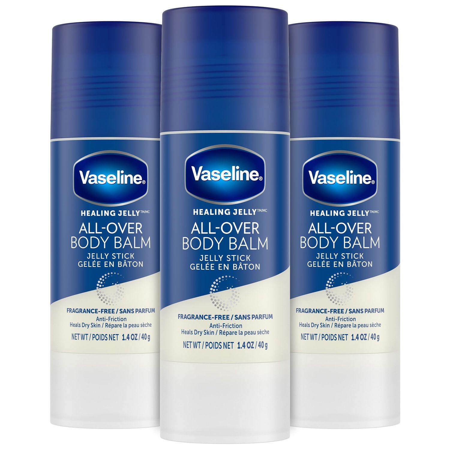 Vaseline All-Over Body Balm Stick 3-Pack - Non-Greasy Fragrance-Free Moisturizer, Travel-Size Lotion, Premium Packaging, 1.4 Oz Ea