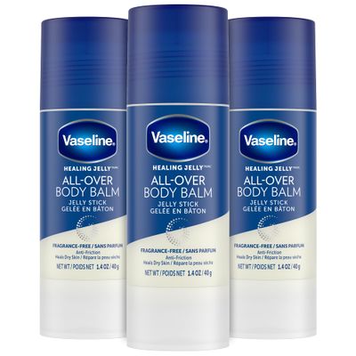 Vaseline All-Over Body Balm Stick 3-Pack - Non-Greasy Fragrance-Free Moisturizer, Travel-Size Lotion, Premium Packaging, 1.4 Oz Ea