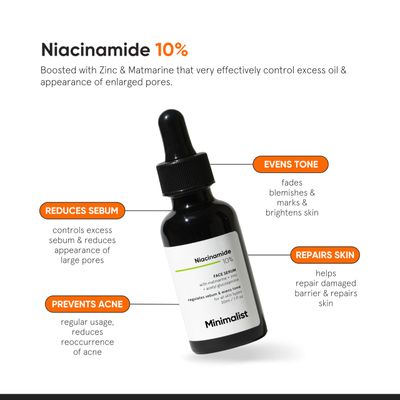 Minimalist 10% Niacinamide Face Serum for Acne Control &amp; Oil Balancing with Zinc | Pore Minimizer for Face | Clears Acne Marks &amp; Blemishes for Even Skin Tone | For Women &amp; Men | 1 Fl Oz / 30 ml