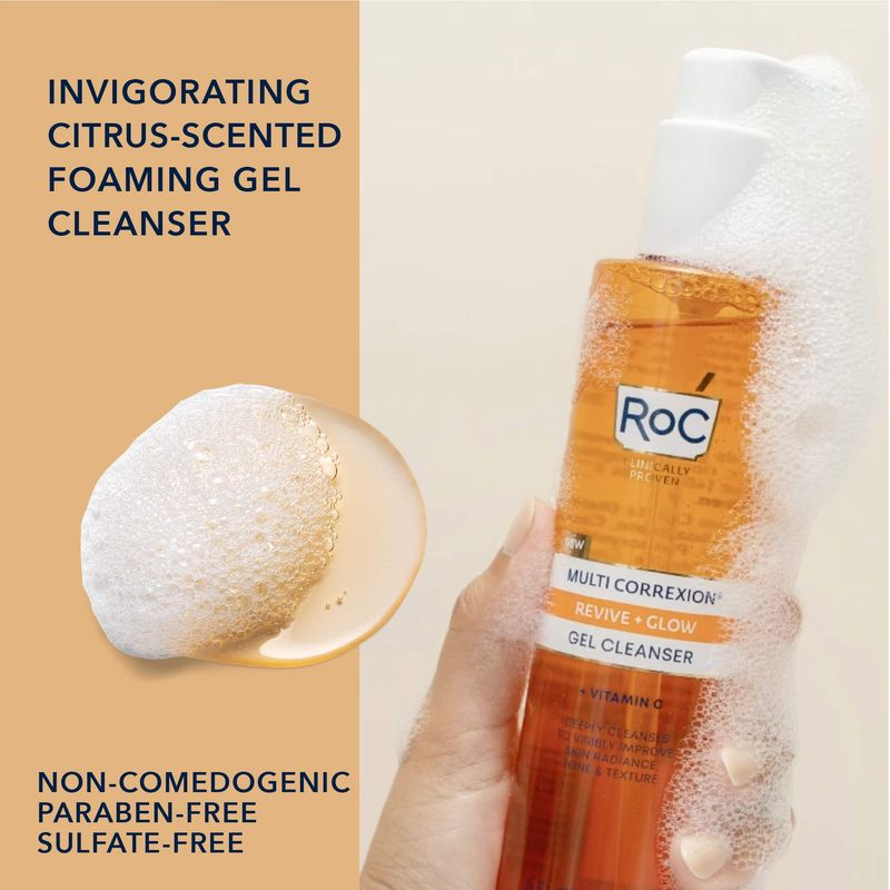 RoC Multi Correxion Revive + Glow Gel Facial Cleanser With Vitamin C, &amp; Glycolic Acid, Paraben-Free, Sulfate-Free Skin Care, Stocking Stuffers for Men &amp; Women, 6 Ounces