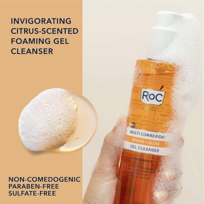 RoC Multi Correxion Revive + Glow Gel Facial Cleanser With Vitamin C, &amp; Glycolic Acid, Paraben-Free, Sulfate-Free Skin Care, Stocking Stuffers for Men &amp; Women, 6 Ounces
