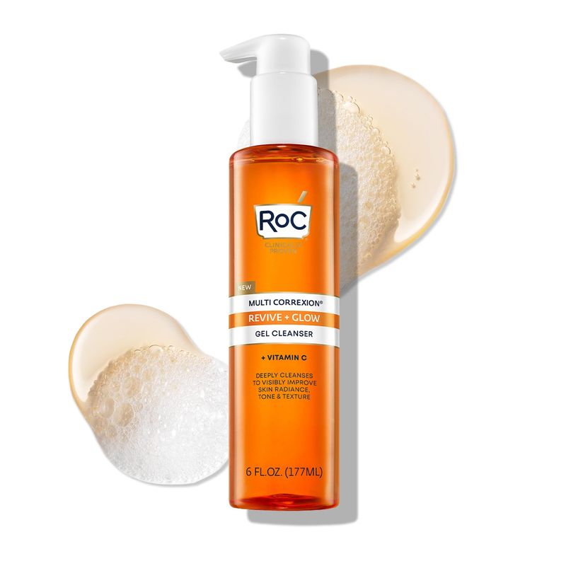 RoC Multi Correxion Revive + Glow Gel Facial Cleanser With Vitamin C, &amp; Glycolic Acid, Paraben-Free, Sulfate-Free Skin Care, Stocking Stuffers for Men &amp; Women, 6 Ounces