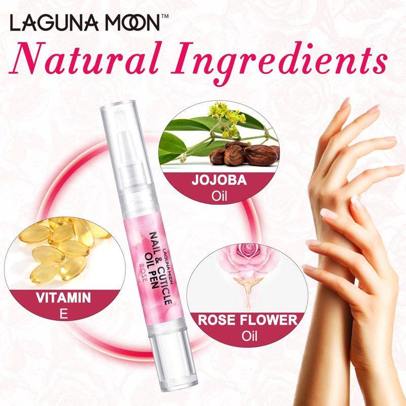 Lagunamoon Cuticle Oil Pen for Nail Nail Oil for Nail Care &amp; Nail Growth - Nourish, Soothe &amp; Moisturize Damaged Nails - Rose, 5 ml