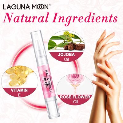 Lagunamoon Cuticle Oil Pen for Nail Nail Oil for Nail Care &amp; Nail Growth - Nourish, Soothe &amp; Moisturize Damaged Nails - Rose, 5 ml