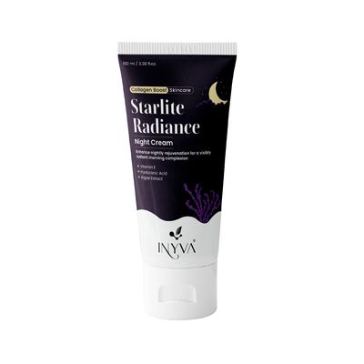 INYVA Starlite Radiance Night Cream | Intensive Hydration with Hyaluronic Acid, Vitamin E &amp; Algae Extract | Anti-Aging &amp; Revitalising | Deep Moisturizing for All Skin Types - 3.38 Oz