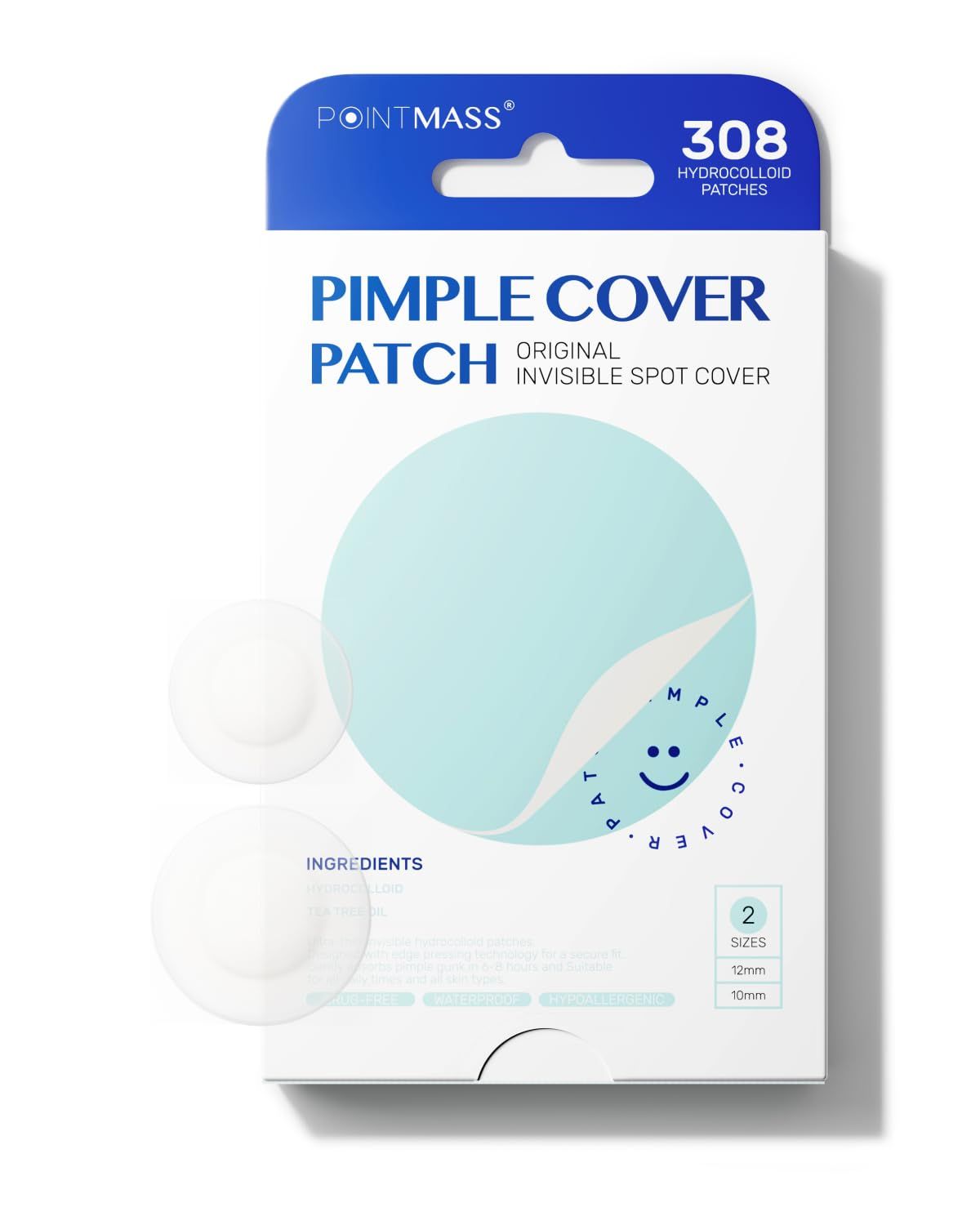 POINTMASS Pimple Patches for Face: 2 Size 308 Dots Invisible Hydrocolloid Acne Patch for Covering Zits and Blemishes, 0.1mm Ultra Thin Acne Spot Tea Tree Oil and Salicylic Acid