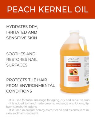 velona Peach Kernel Oil 64 Fl Oz | 100% Pure and Natural Carrier Oil | Refined, Cold pressed | Cooking, Skin, Hair, Body &amp; Face Moisturizing | Use Today - Enjoy Results