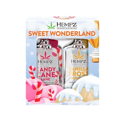 Hempz Sweet Wonderland Candy Cane Lane (17 Oz) &amp; Vanilla Frost Mountain (17 Oz) Body Moisturizing Lotion Gift Set - Festive Holiday Cream Skin Care for Women &amp; Men, Made with Shea Butter