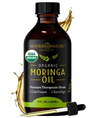 Mother Nature USDA Organic Moringa Seed Oil, 100% Pure, Cold-Pressed, Unrefined Moringa Oil for Face, Skin Care &amp; Hair Growth, Aceite de Moringa para la Cara, Anti-Aging. Non-GMO &amp; Gluten Free (4 Oz)