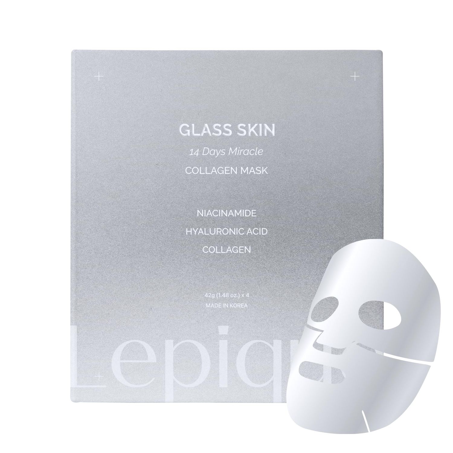 Lepique GLASS SKIN 14Days Miracle Collagen Mask 42g x 4ea - Ultimate Overnight Mask, Highest Serum Content - Hyaluronic Acid, Niacinamide Serum, Korean Face Mask, Collagen Face Mask