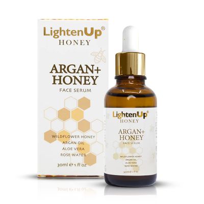 LightenUp Honey, Skin Brightening Serum - 1 fl oz / 30ml - Anti Aging Serum, Formulated to Fade Dark Spots, Skincare Serum - with Agran Oil, Aloe Vera &amp; Rose Water