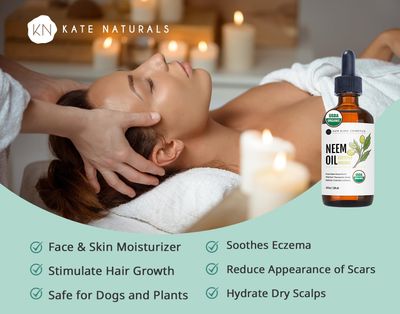 Kate Blanc Cosmetics Neem Oil for Skin, Hair &amp; Face. Safe for Dog, Plants, Scalp &amp; Hair Growth (4oz, Organic, Cold Pressed, Concentrate)