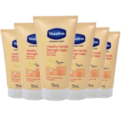 Vaseline Intensive Care Healthy Hands Stronger Nails Hand Cream with Keratin, 75ml (Pack of 6)