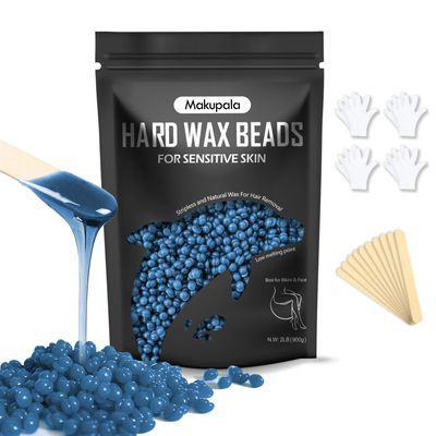 Makupala Hard Wax Beads for Sensitive Skin, 2lb Unscented Waxing Beads at Home for Brazilian Waxing Women Men, Professional Wax Beans Hair Removal for Body, Bikini, Legs, Facial, Easy Use, Blue