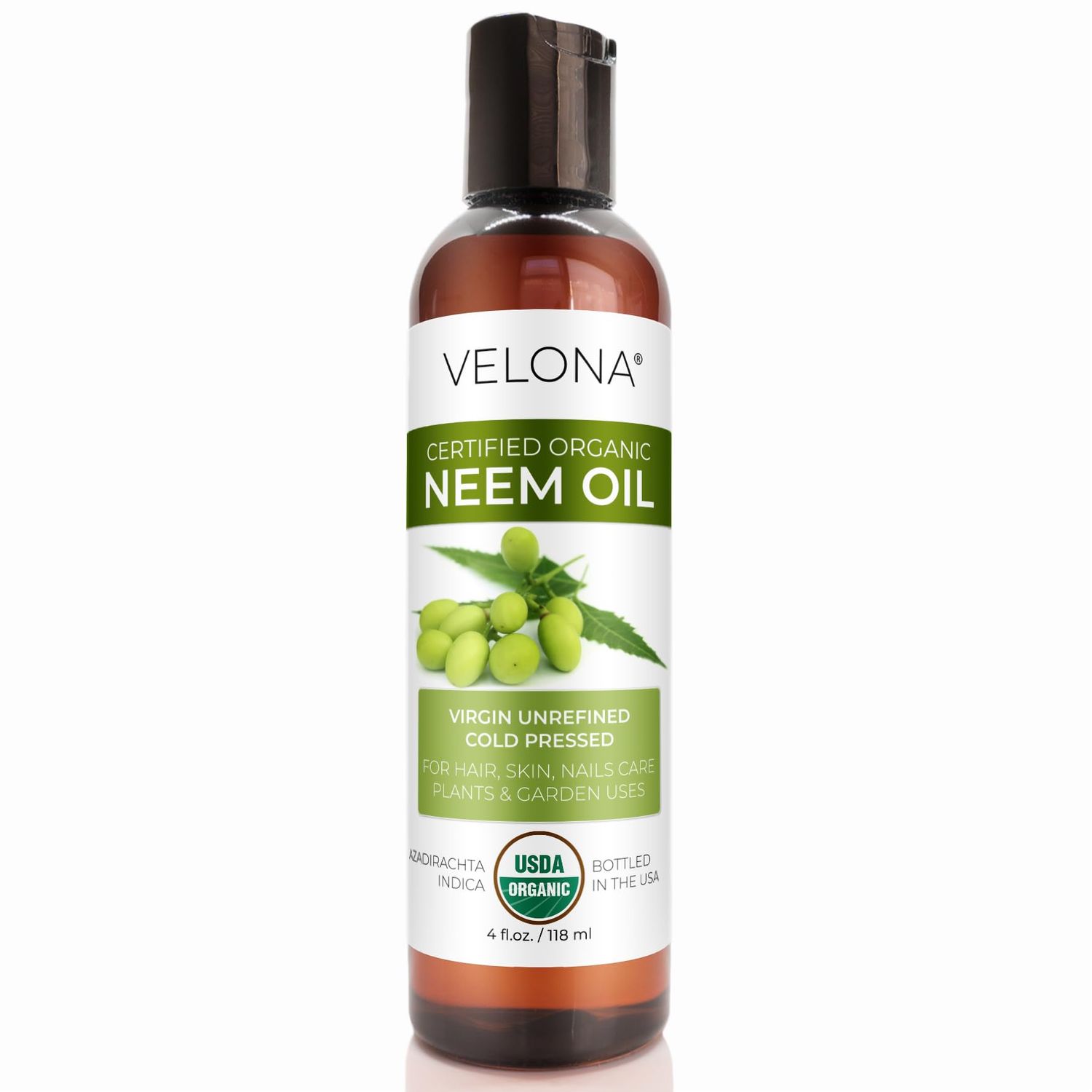 velona Neem Oil USDA Certified Organic - 4 fl oz | 100% Pure and Natural Carrier Oil | Virgin, Unrefined, Cold Pressed | Hair, Body and Skin Care | Use Today - Enjoy Results