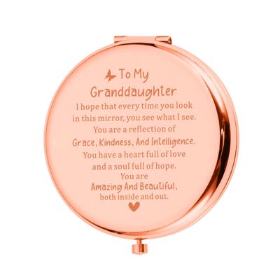 Valentines Gifts for Granddaughter Compact Mirror To My Granddaughter Gifts from Grandma Christmas Pocket Mirror Gift for Teen Girls Step Granddaughter from Grandmother Birthday Gift for Grandkids