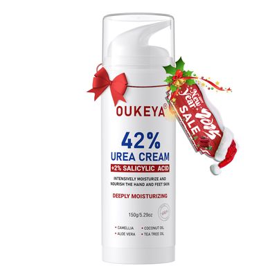 OUKEYA Urea Cream 42% plus Salicylic Acid 2% Intensive Repair Treatment for Cracked Skin on Hands, Heels, Elbows, and Lips - Relief for Dry Feet - Enhanced Pump Dispenser Packaging - Gross wt 8.03 OZ