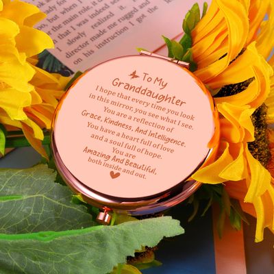 Valentines Gifts for Granddaughter Compact Mirror To My Granddaughter Gifts from Grandma Christmas Pocket Mirror Gift for Teen Girls Step Granddaughter from Grandmother Birthday Gift for Grandkids