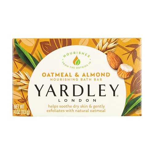 Yardley London Nourishing Bath Soap Bar Oatmeal &amp; Almond, Helps Soothe Dry Skin &amp; Gently Exfoliates with Natural Oatmeal, 4.0 oz Bath Bar, 1 Soap Bar