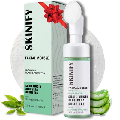 SKINIFY Snail 96 Mucin Facial Foam Cleanser w/Exfoliator - Advanced Essence with Aloe Vera, Green Tea &amp; Seaweed Extracts - All Skin Types Women &amp; Men - Deeply Hydrates, Detoxifies &amp; Protects (5.1 Oz)