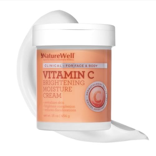 NATURE WELL Clinical Vitamin C Brightening Moisture Cream for Face &amp; Body, Anti-Aging Skincare, Firming, Nourishing, Reduces Discoloration, Improves Overall Tone &amp; Texture, Non-Greasy, 16 Oz